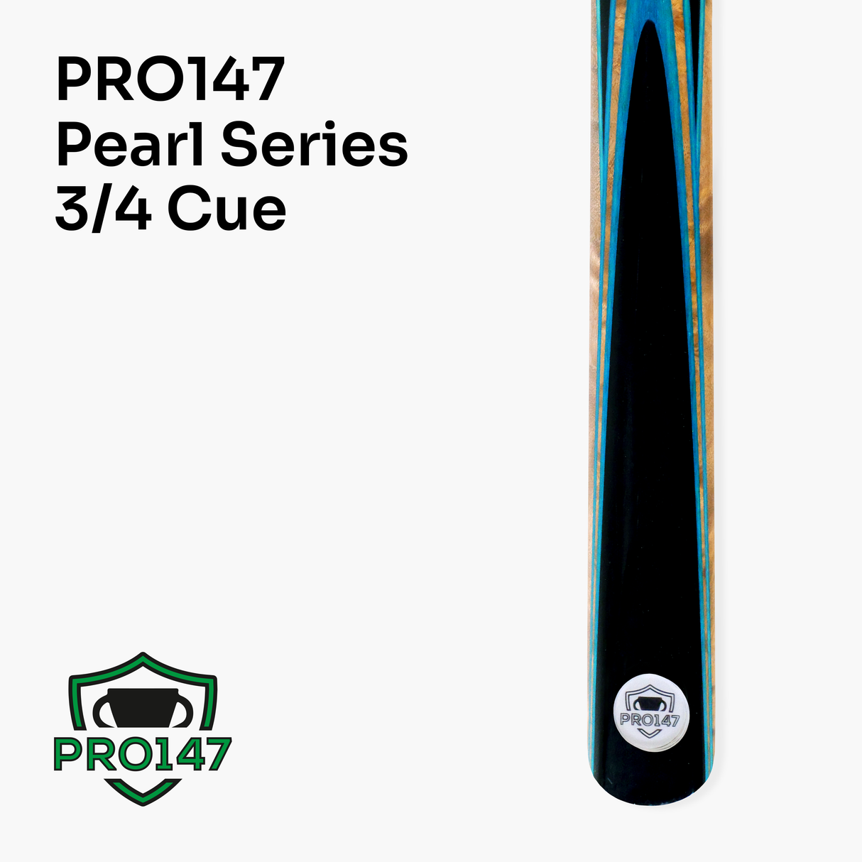 PRO147 Pearl Series Blue 57 Inch 3/4 Jointed Snooker Pool Cue and Case Set 9.5mm Tip