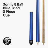 Jonny 8 Ball 57 Inch BLUE TRIAD 3 Section Ash Pool Snooker Cue WITH SOFT CASE