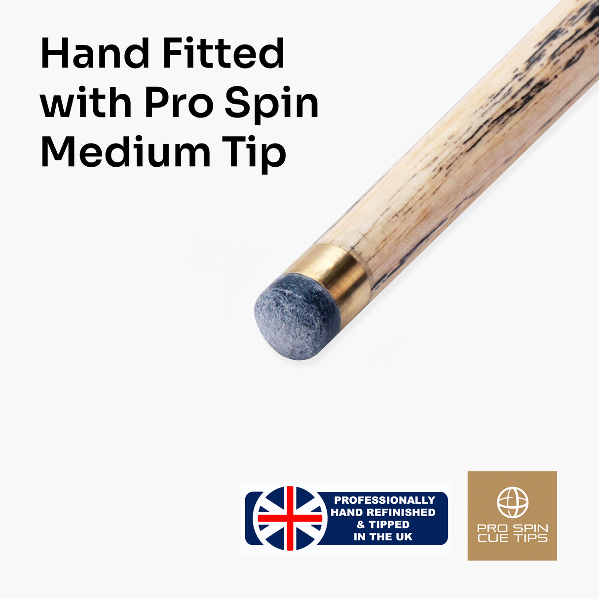 Baize Master Limited Edition Gold Series G12 57 Inch ¾ Professional English Pool Cue 8.5mm with with Hand Fitted PRO SPIN Medium Tip - Hand Finished in the UK by Cue Care Jim using Lynch’s Cue Balm