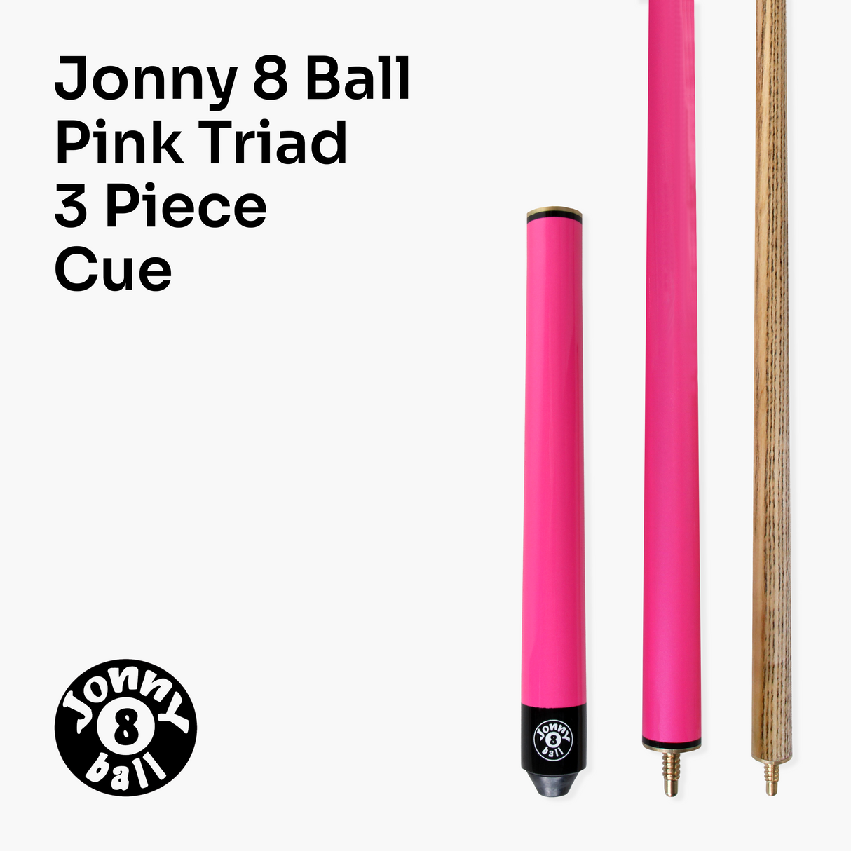 Jonny 8 Ball 57 Inch NEON PINK TRIAD 3 Section Ash Pool Snooker Cue & SOFT CASE