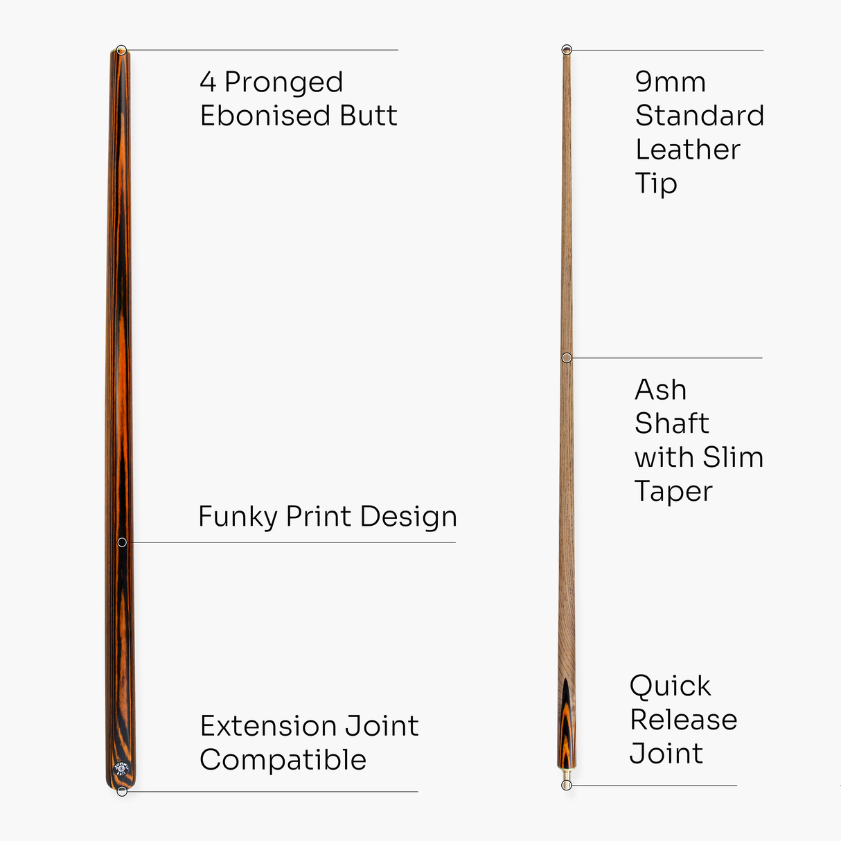 Jonny 8 Ball NOVA 57 Inch 2 Piece Centre Joint English Pool Cue and Case Set 9mm tip with Slim Tapered Ash Shaft