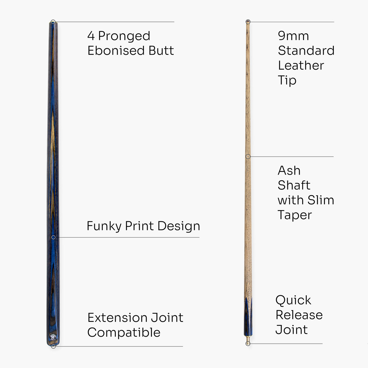 Jonny 8 Ball NOVA 57 Inch 2 Piece Centre Joint English Pool Cue and Case Set 9mm tip with Slim Tapered Ash Shaft