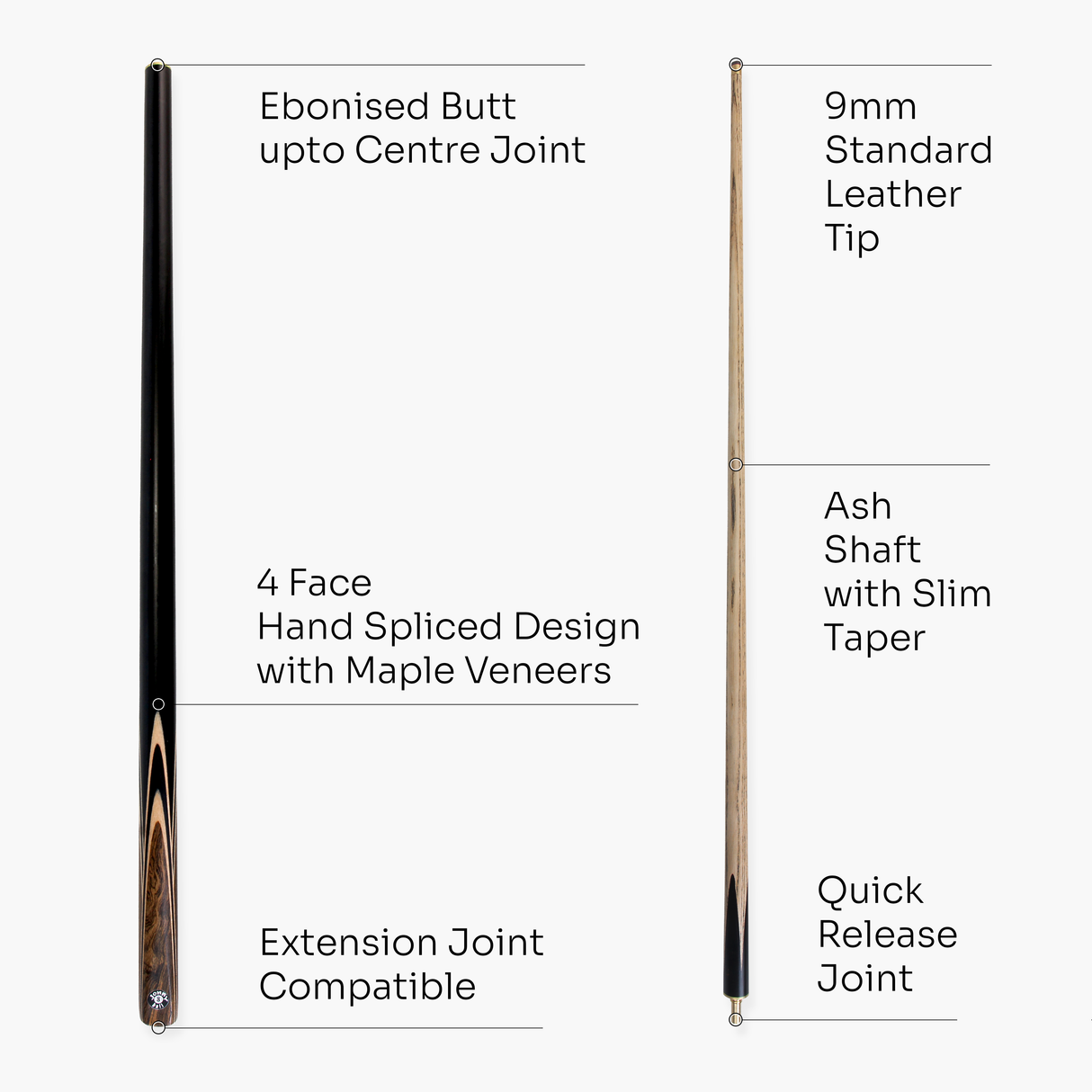 Jonny 8 Ball NEEDLE 57 Inch 2 Piece Centre Joint English Pool Cue 9mm tip with Slim Tapered Ash Shaft