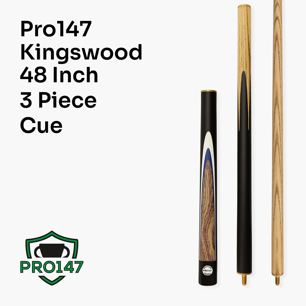 PRO147 48 Inch 3 Piece Kingswood Junior Kids Snooker Pool Cue 10mm Tip