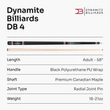 Dynamite Billiards Diamond Series 58 Inch 2 Piece Centre Joint American Pool Cue with Premium Tapered Maple Shaft and 12.5mm Layered Everest Tip – Designed and endorsed by World Pool Champion, Darren Appleton