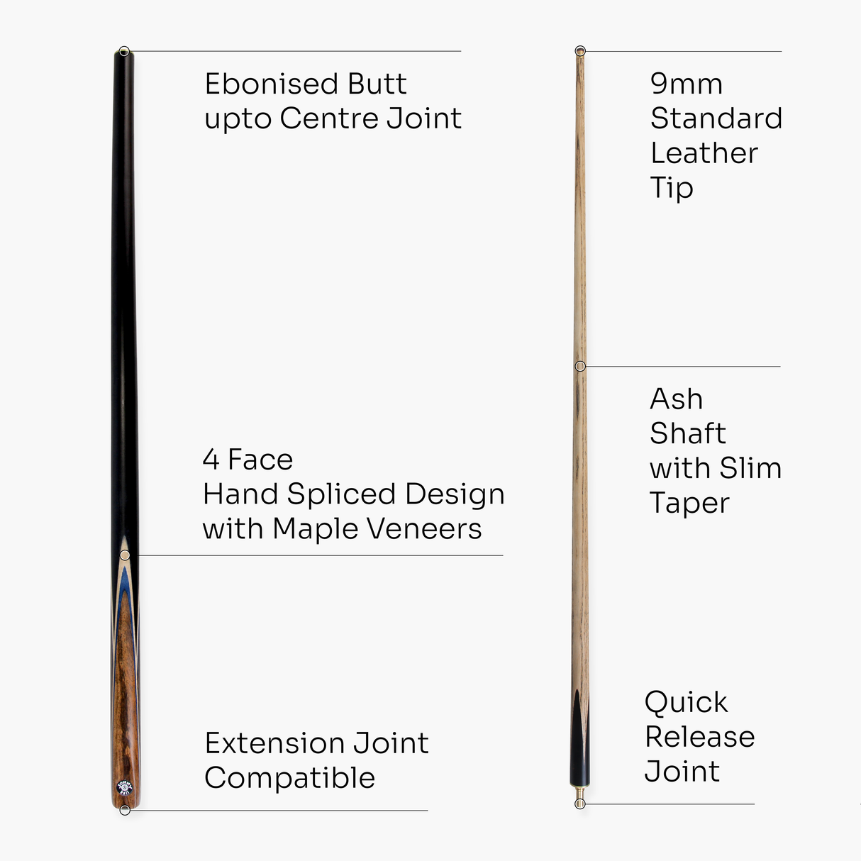 Jonny 8 Ball NEEDLE 57 Inch 2 Piece Centre Joint English Pool Cue and Case Set 9mm tip with Slim Tapered Ash Shaft