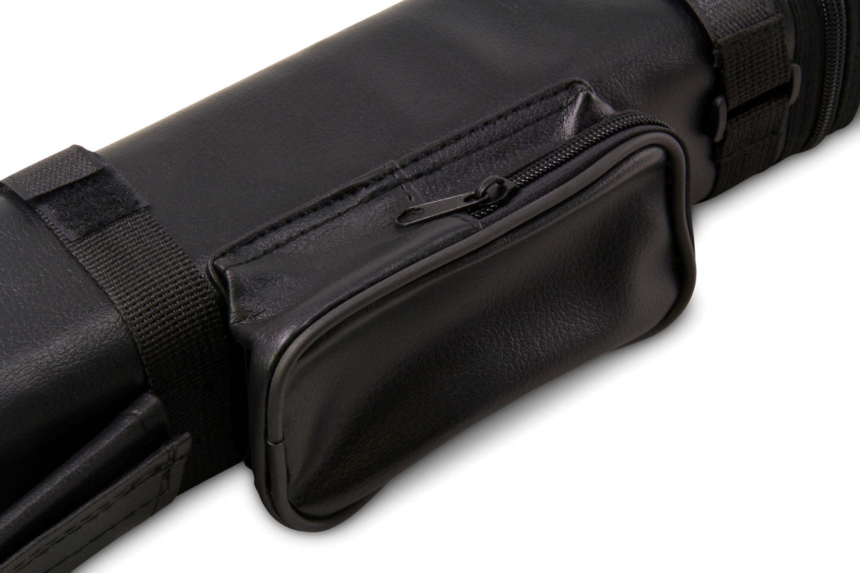 Funky Chalk ALL BLACK Leather Patch Effect SQUARE 2 Piece Snooker Pool Cue Case - Holds 2 Centre Jointed Cues