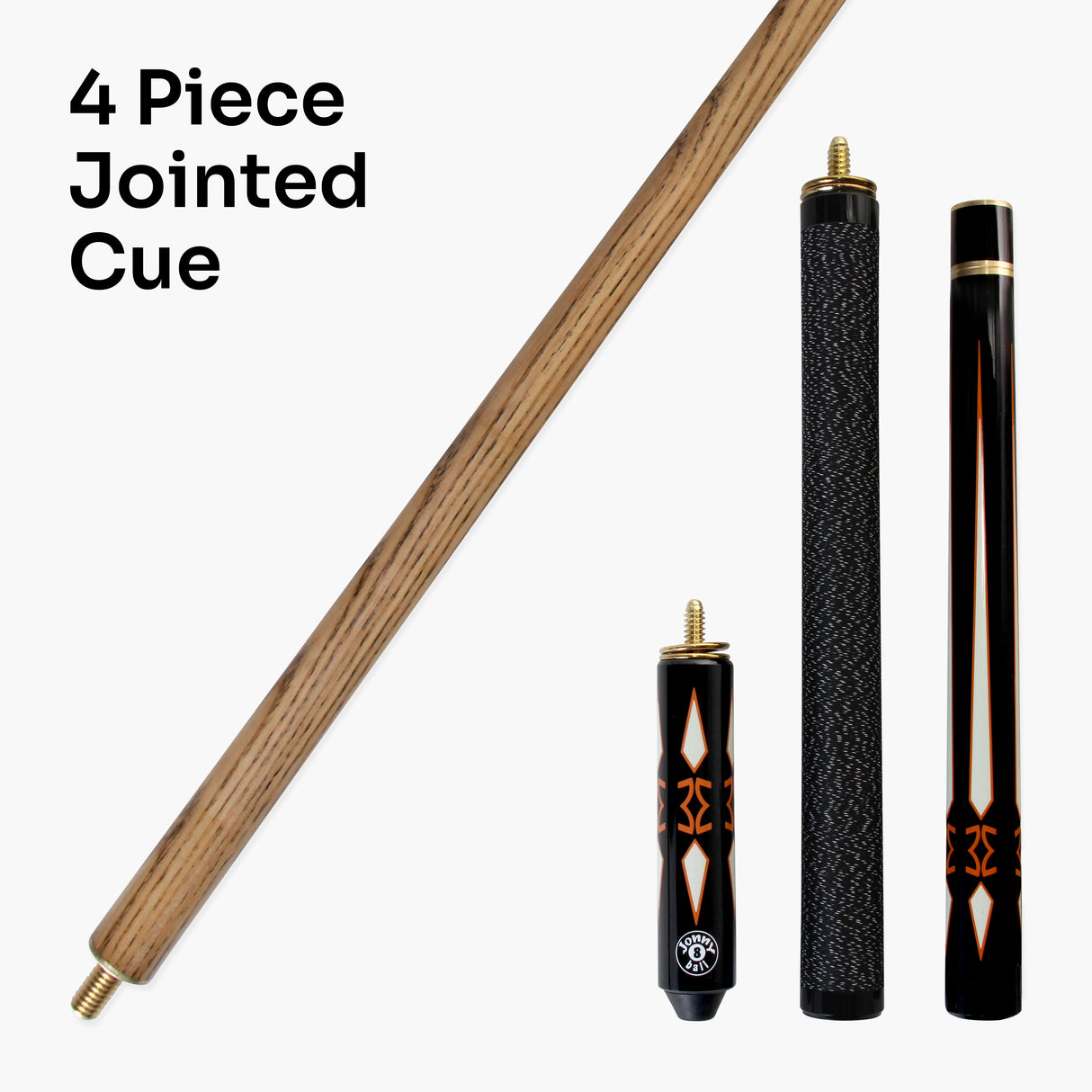 Jonny 8 Ball 'INCA' 9mm Tip Adjustable 4 Piece Ash Pool Cue & Soft Case