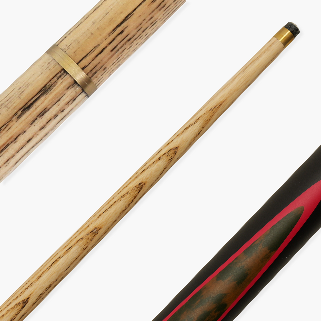 PRO147 RED BURL 57 Inch 2 Piece Matching Ash Snooker Pool Cue and Soft Case Set 9.5mm Tip