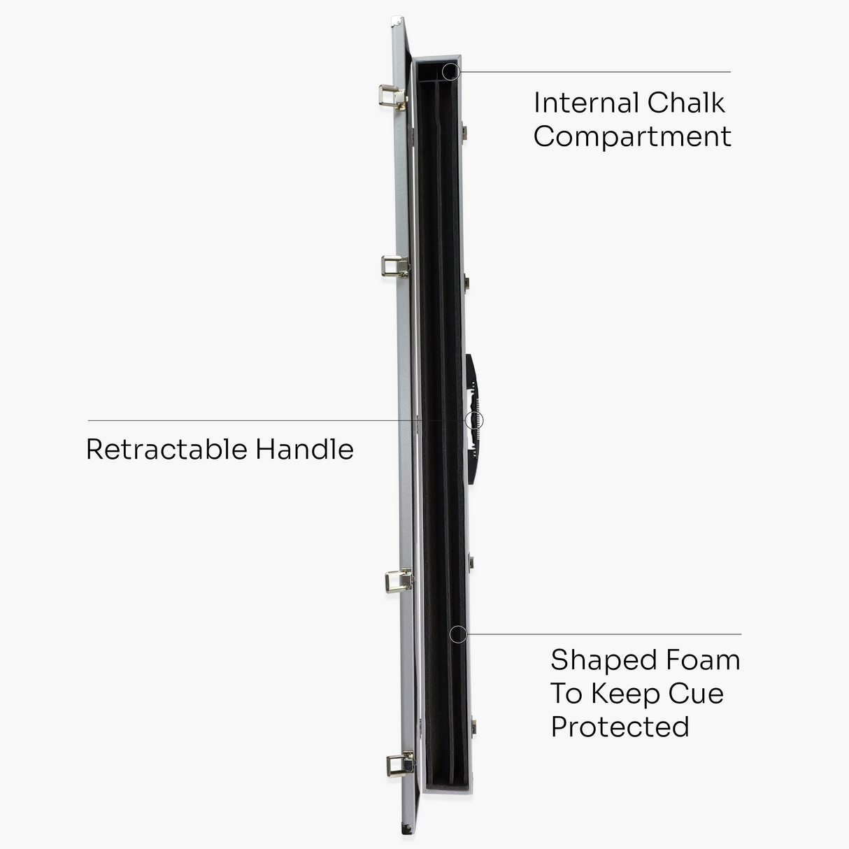 Hard Silver ¾ Snooker Pool Cue Case with Metal Corners – Holds 1 x ¾ Joint Cue + Extensions