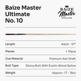 Baize Master Ultimate #010 57 Inch One Piece Hand Spliced Ebony Butt English Pool Cue with Hand-Fitted Asia Cues Pro 8.3mm Tip – Handmade in Thailand by Asia Cues