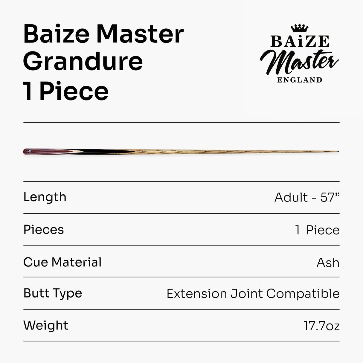 Baize Master Limited Edition Grandure #008 One Piece Hand Spliced Ultra-Premium English Pool Cue with Titanium Ferrule and Hand-Fitted Asia Cues Pro 8mm Tip – Handmade in Thailand by Asia Cues