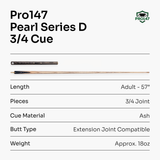 PRO147 Pearl Series D 57 Inch 3/4 Jointed Snooker Pool Cue 9.5mm Pro Leather Tip