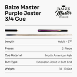 Baize Master 3/4 PURPLE JESTER 57 Inch Ash Snooker Pool Cue with 9.5mm Tip