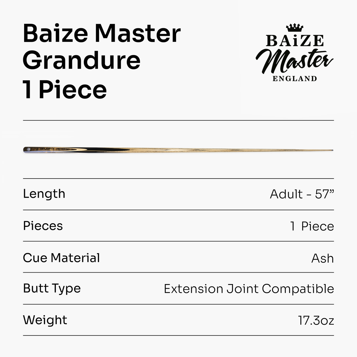 Baize Master Limited Edition Grandure #002 One Piece Hand Spliced Ultra-Premium English Pool Cue with Titanium Ferrule and Hand-Fitted Asia Cues Pro 8mm Tip – Handmade in Thailand by Asia Cues