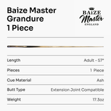 Baize Master Limited Edition Grandure #002 One Piece Hand Spliced Ultra-Premium English Pool Cue with Titanium Ferrule and Hand-Fitted Asia Cues Pro 8mm Tip – Handmade in Thailand by Asia Cues