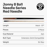 Jonny 8 Ball NEEDLE 57 Inch 2 Piece Centre Joint English Pool Cue 9mm tip with Slim Tapered Ash Shaft