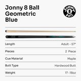 Jonny 8 Ball Geometric 57 Inch 2 Piece Snooker Pool Cue and Case Set 10mm Tip