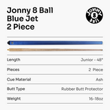 Jonny 8 Ball 48 inch BLUE JET JUNIOR 2pc Ash Pool Snooker Cue & SOFT CASE