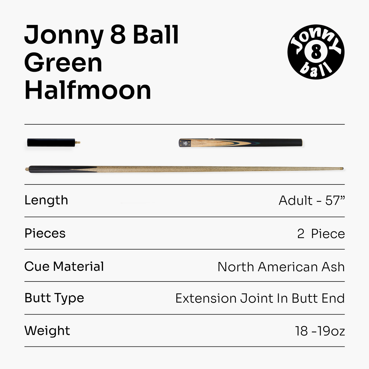 Jonny 8 Ball 57 Inch Traditional ¾ Jointed Ash Snooker Pool Cue 9mm tip + Mini Butt