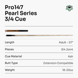 PRO147 Pearl Series Amboyna Burl 57 Inch 3/4 Jointed Snooker Pool Cue 9.5mm Pro Leather Tip