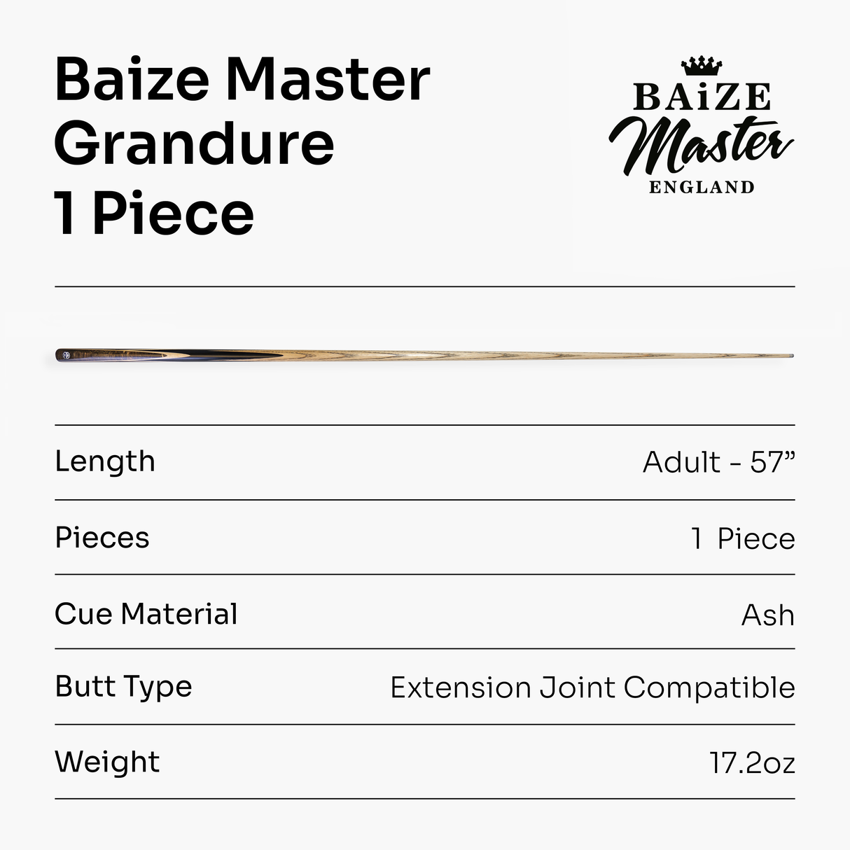 Baize Master Limited Edition Grandure #004 One Piece Hand Spliced Ultra-Premium English Pool Cue with Titanium Ferrule and Hand-Fitted Asia Cues Pro 8mm Tip – Handmade in Thailand by Asia Cues