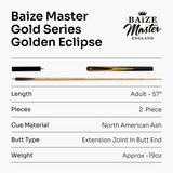 Baize Master Gold Series Golden Eclipse 58 Inch ¾ Joint Premium Ash Snooker Pool Cue 9.5mm Tip