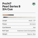 PRO147 Pearl Series B 57 Inch 3/4 Jointed Snooker Pool Cue 9.5mm Pro Leather Tip