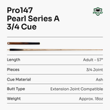 PRO147 Pearl Series A 57 Inch 3/4 Jointed Snooker Pool Cue 9.5mm Pro Leather Tip