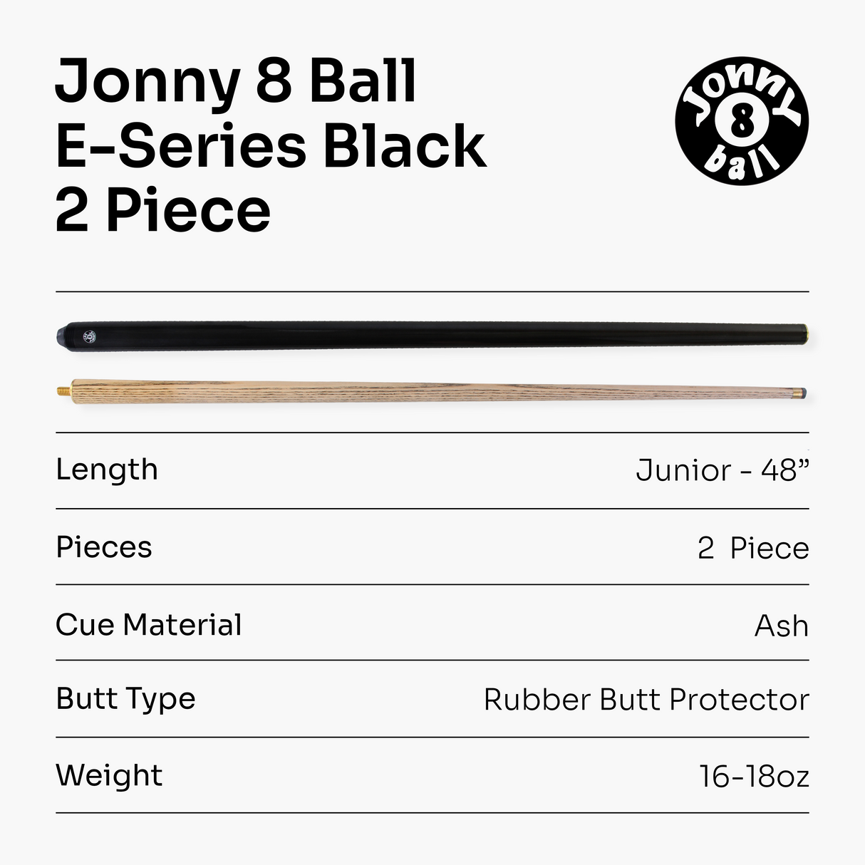 Jonny 8 Ball Metallic E-Series 2 Piece Centre Joint Snooker Pool Cue 9.5mm Tip