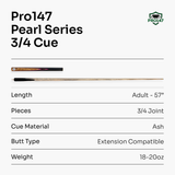 PRO147 Pearl Series Pink Burl 57 Inch 3/4 Jointed Snooker Pool Cue 9.5mm Tip