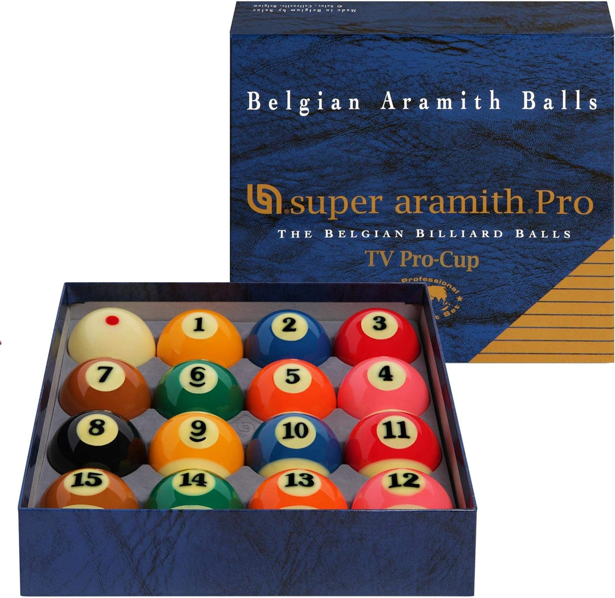 Super Aramith PRO CUP TV SET with Spot Cue Ball - 2 1/4 Inch American Pool Balls