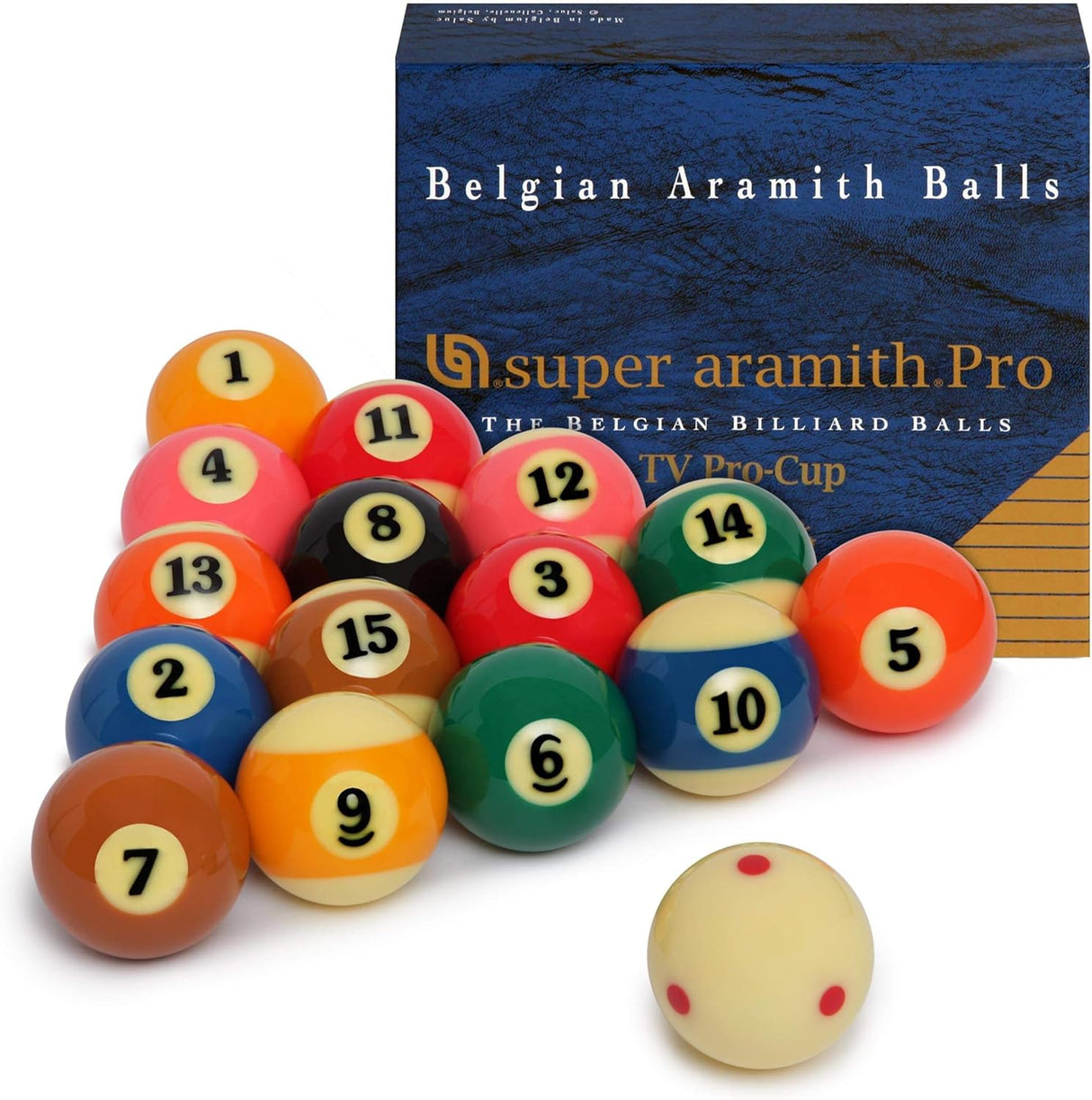 Super Aramith PRO CUP TV SET with Spot Cue Ball - 2 1/4 Inch American Pool Balls