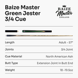 Baize Master 3/4 GREEN JESTER 57 Inch Ash Snooker Pool Cue with 9.5mm Tip