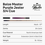 Baize Master 3/4 PURPLE JESTER 57 Inch Ash Snooker Pool Cue with 9.5mm Tip