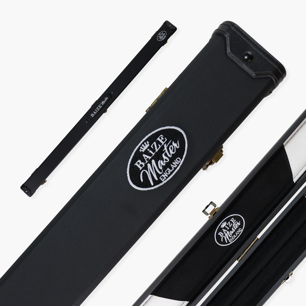 Baize Master BLACK + WHITE INTERIOR 3/4 Deluxe Black Pool Snooker Cue Case with Plastic Ends and Embroidered Logo