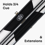 Baize Master BLACK + WHITE INTERIOR 3/4 Deluxe Black Pool Snooker Cue Case with Plastic Ends and Embroidered Logo