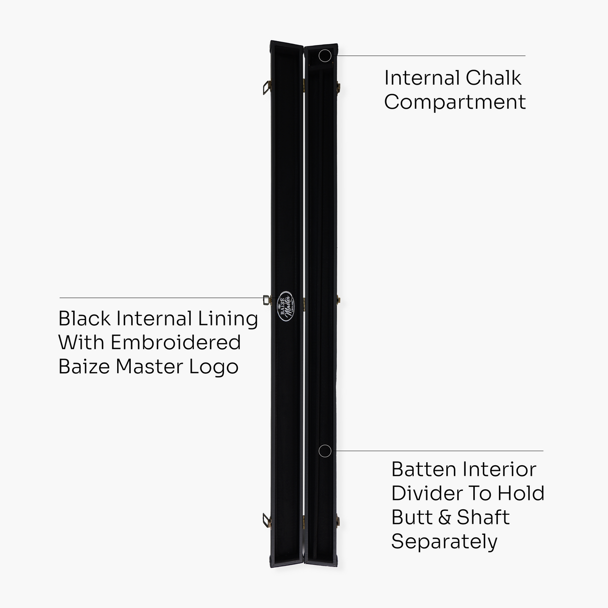 Baize Master 3/4 Deluxe Black Snooker Pool Case with Plastic Ends and Embroidered Logo - BLACK INTERIOR