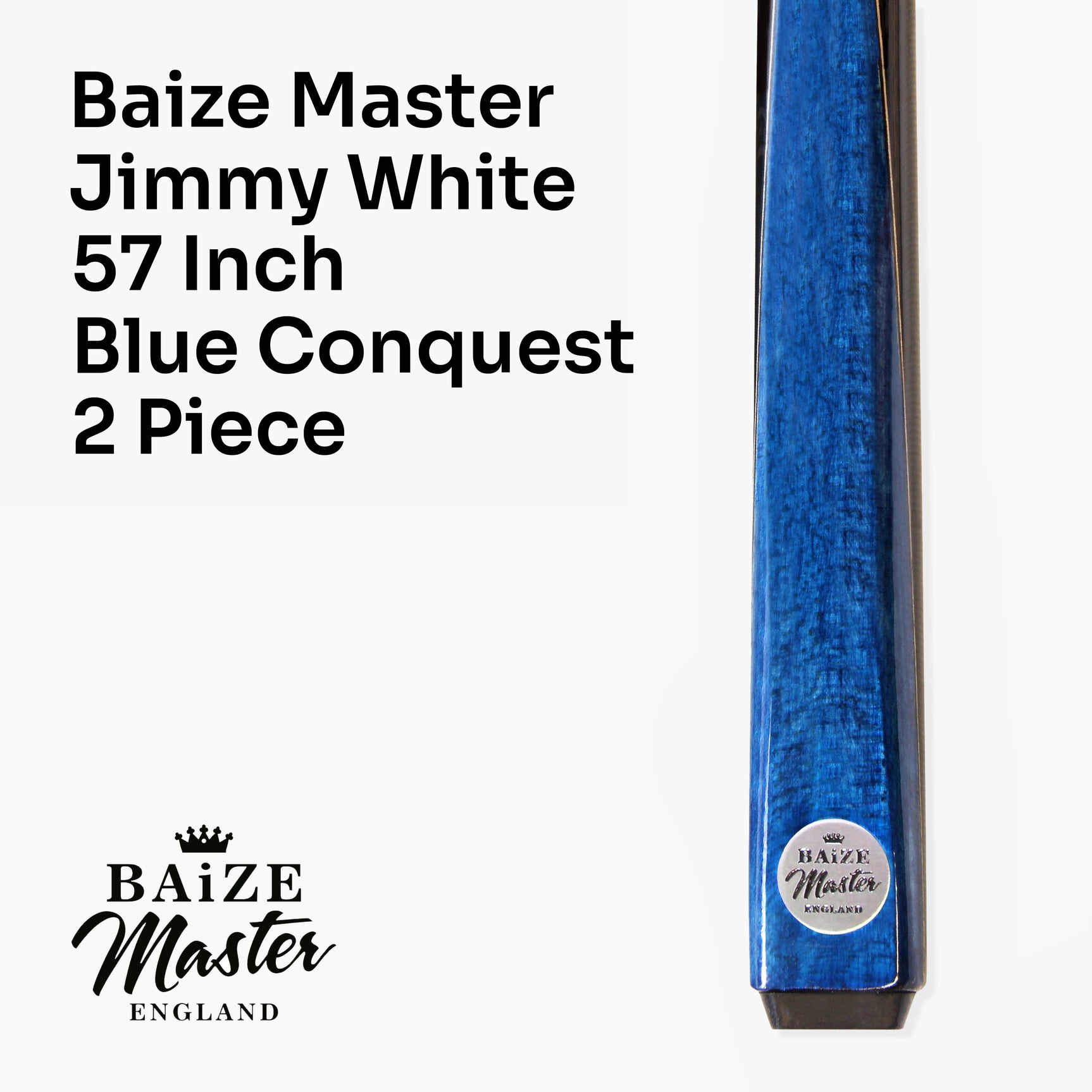 Baize Master JIMMY WHITE Signature CONQUEST 57 Inch 2 Piece Snooker Pool Cue 9.5mm Tip