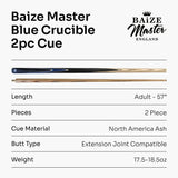 Baize Master CRUCIBLE 57 Inch 2 Piece Centre Joint Ash Snooker Pool Cue with 9.5mm Tip + Mini Butt Extension