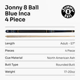 Jonny 8 Ball BLUE INCA 10mm Tip, Adjustable 4 Piece Ash Pool Cue shorten to 45"