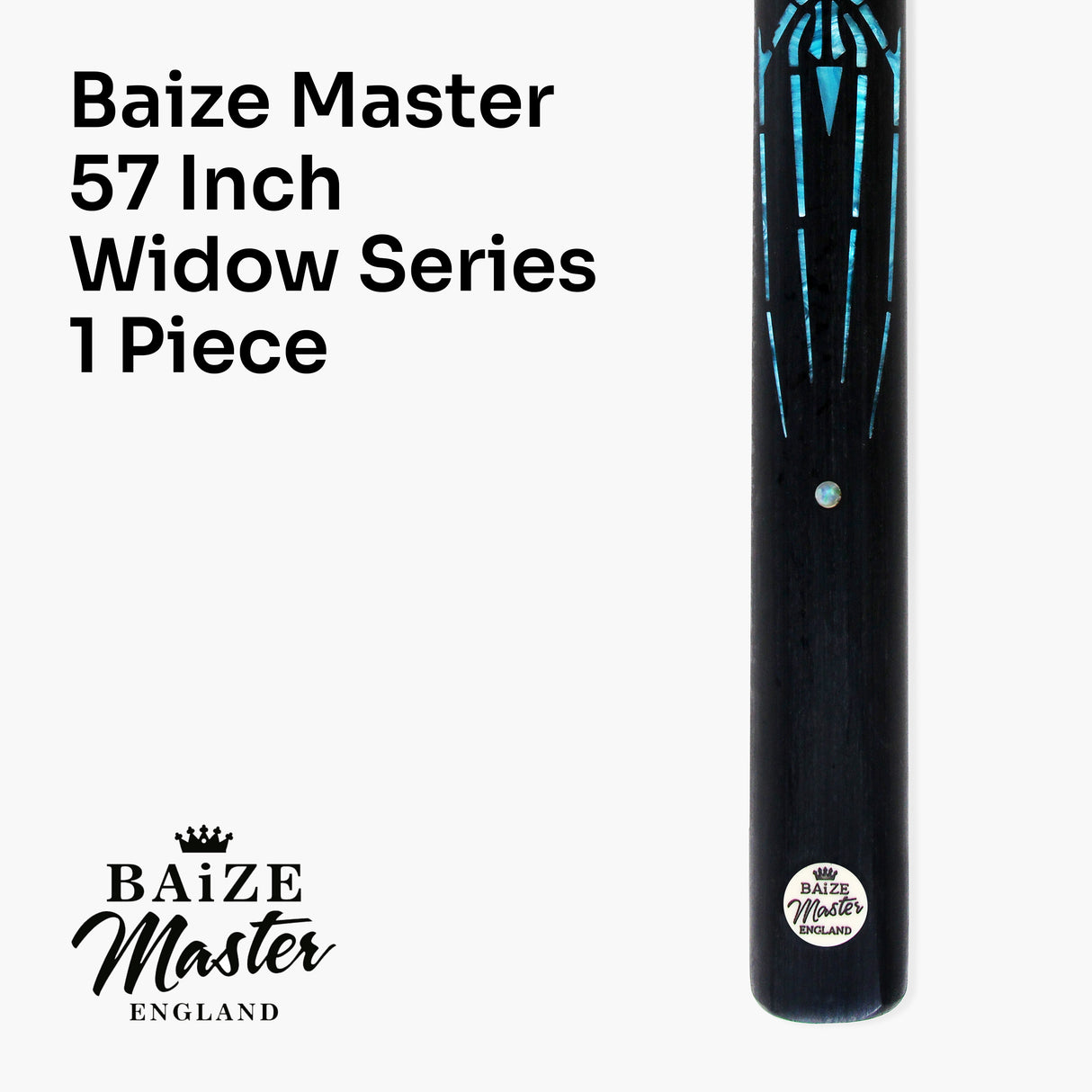 Baize Master Widow 57 Inch One Piece English Pool Cue 8.5mm Tip with Laser Engraved Shaft Technology and Hand-Fitted Baize Master Pro Tip – Mini Butt Included