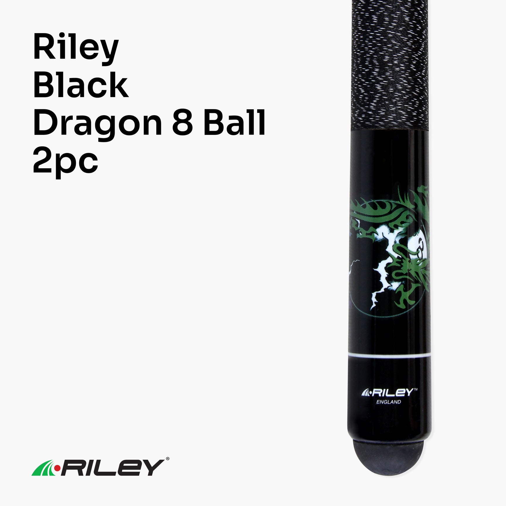 Riley Black DRAGON 8 BALL Ash 2 Piece Pool Snooker Cue - 9.5mm Tip