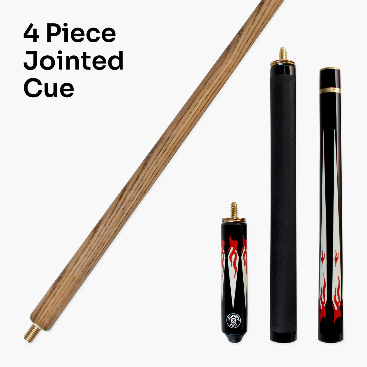 Jonny 8 Ball 57 Inch Adjustable 4 Piece Pool Cue 8mm Tip - Shorten to 45 Inch