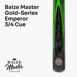 Baize Master Gold Series 58 Inch EMPEROR ¾ Jointed Snooker Pool Cue with 9.5mm Tip and 6 Inch Mini Butt