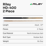 Riley HD-400 Anti Shock Impact ASI 57 Inch 2 Piece Centre Joint Snooker Pool Cue and Case Set with Weight Adjustable WAC Technology 9.5mm Tip