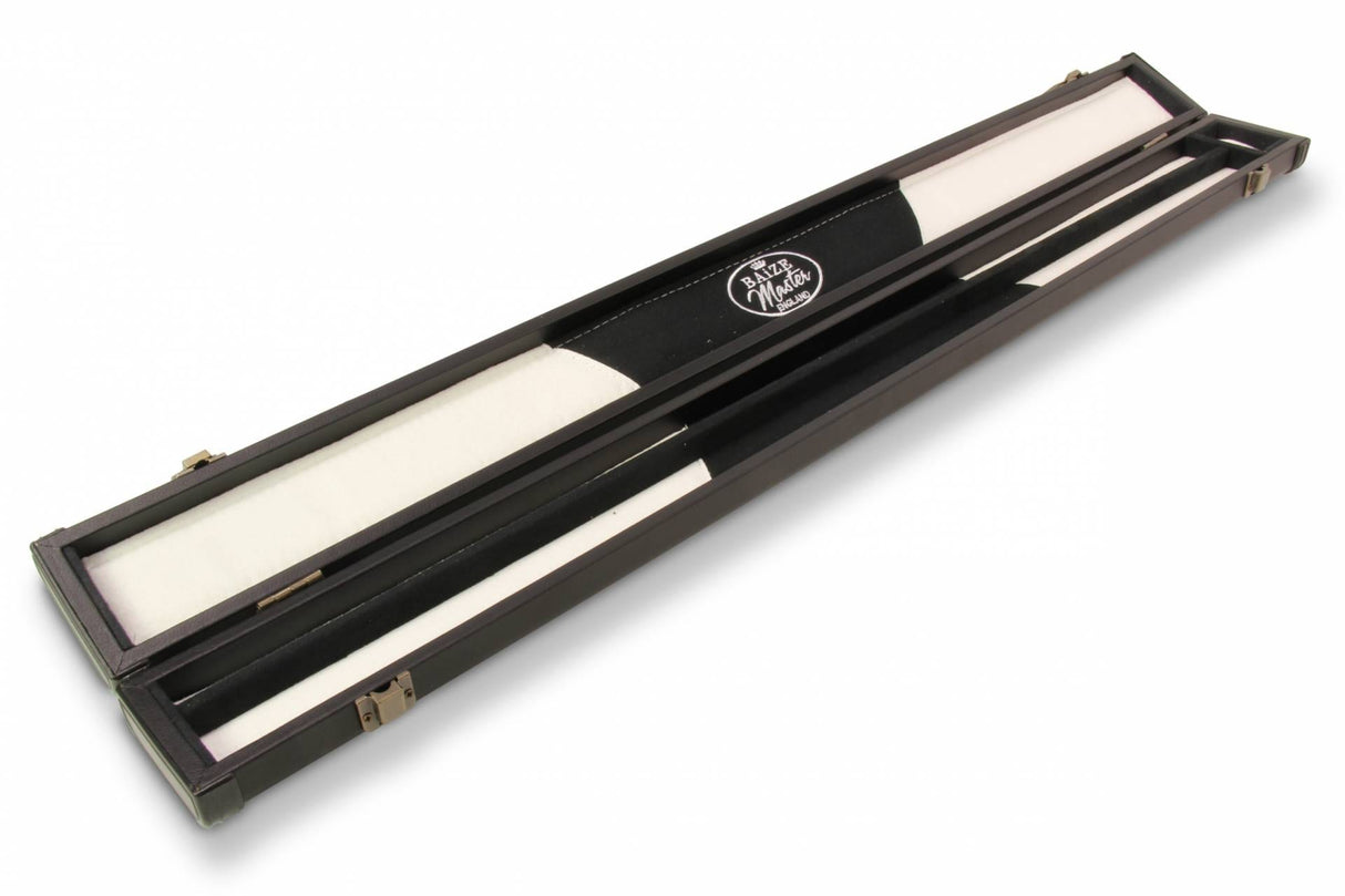 Baize Master Deluxe PLAIN BLACK 2pc  Pool and Snooker Cue Case with Metal Badge and Plastic Ends - Black White Interior