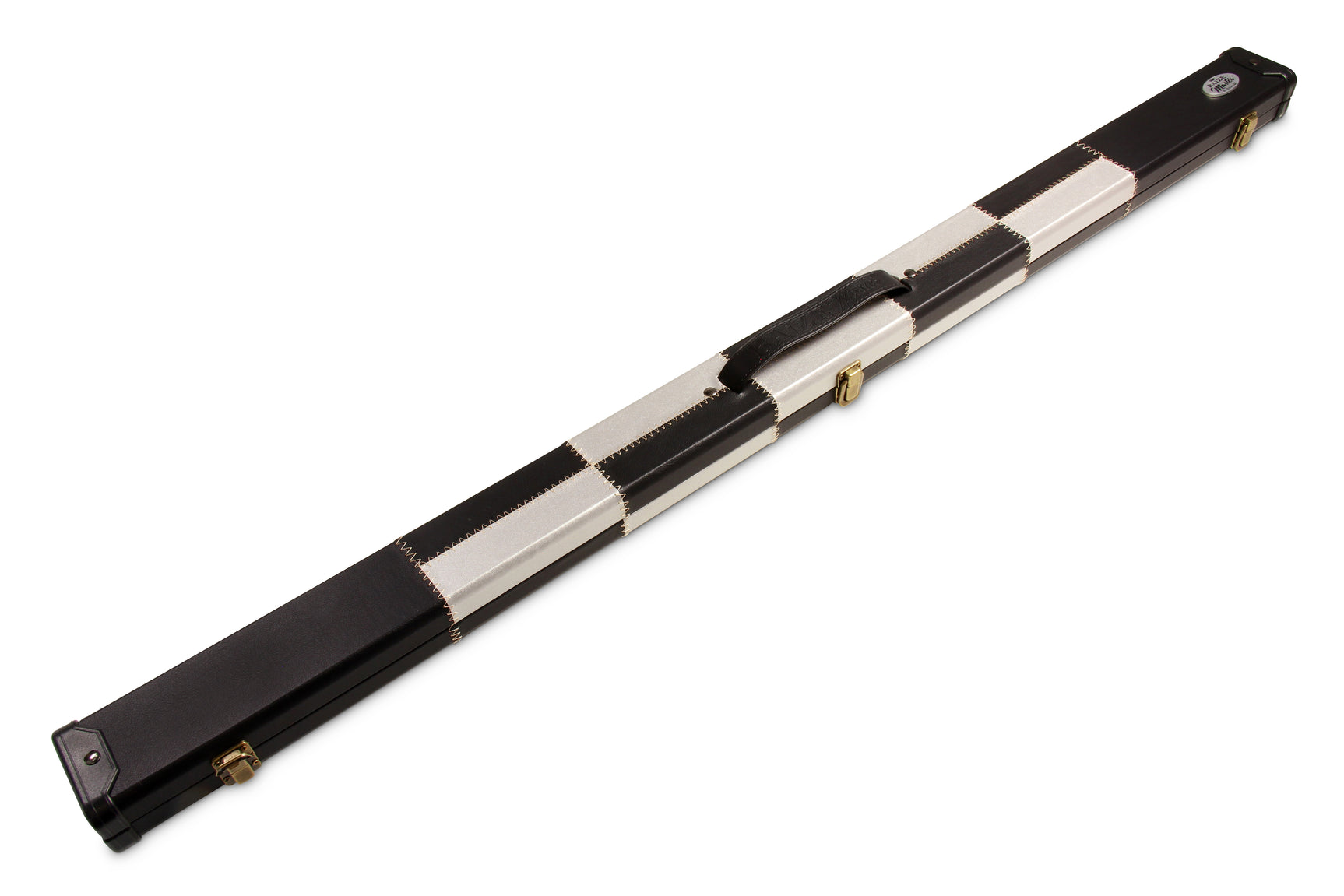 Baize Master 3/4 Deluxe BLACK AND SILVER CHEQUERED Snooker Cue Case with Plastic Ends and Metal Badge
