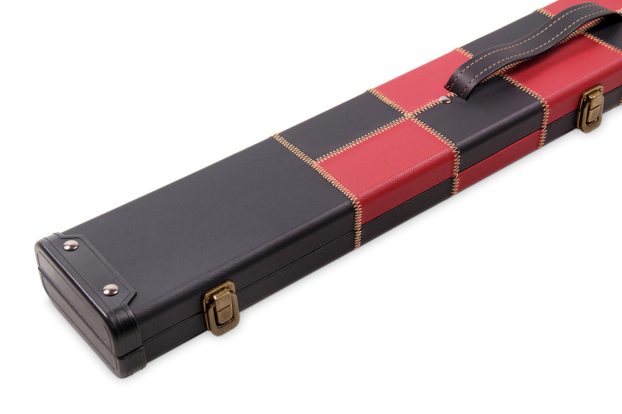 Deluxe 2 Piece 3 SLOT CHEQUERED Snooker Pool Cue Case with Plastic Ends