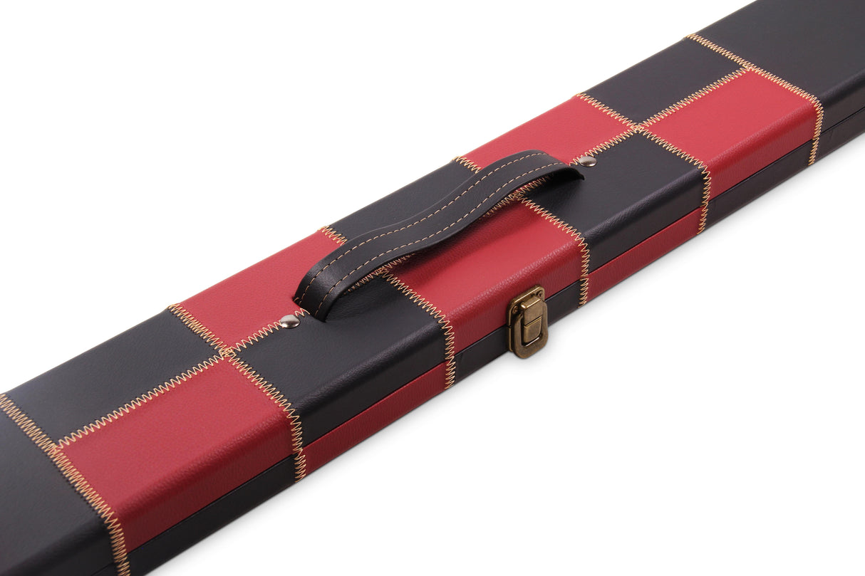 Deluxe 2 Piece 3 SLOT CHEQUERED Snooker Pool Cue Case with Plastic Ends